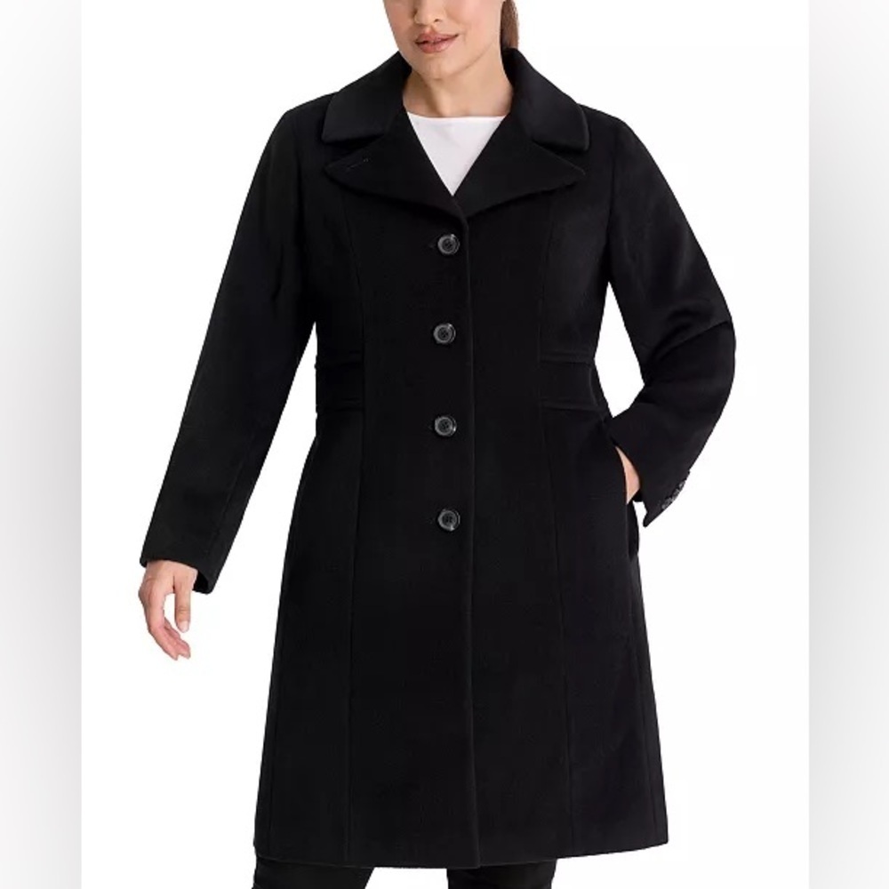 ANNE KLEIN *NWT* Plus-Sz Cashmere Blend Black Single Breasted Walker Coat Sz 14